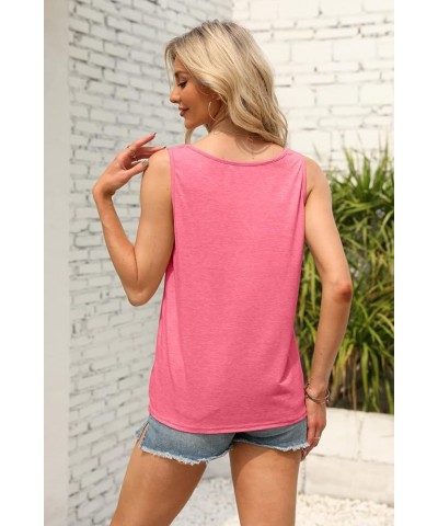 Women's Summer Loose Fit Scoop Neck Tank Tops Casual Sleeveless Plain Tops Tee Shirts Pink $10.59 Tanks