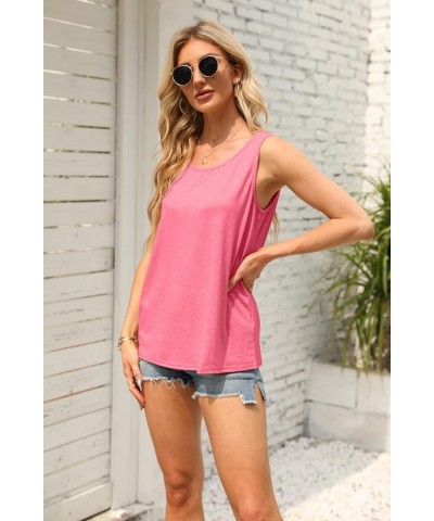 Women's Summer Loose Fit Scoop Neck Tank Tops Casual Sleeveless Plain Tops Tee Shirts Pink $10.59 Tanks