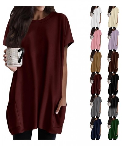 Short Sleeve Shirts for Women Casual Crewneck Tunic Tops Soft Summer Tops Lightweight Oversized Tshirts with Pockets B-purple...