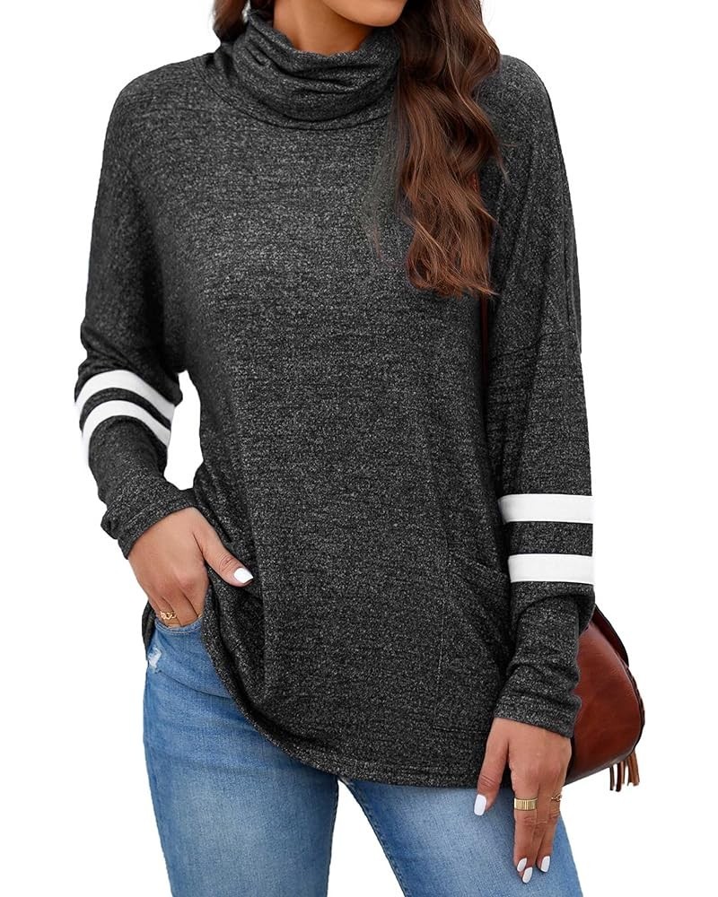 Womens Long Sleeve Cowl Neck Casual Sweatshirts Tunic Tops Blouse with Pockets 2-black $11.75 Tops