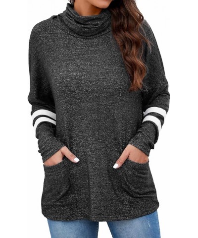 Womens Long Sleeve Cowl Neck Casual Sweatshirts Tunic Tops Blouse with Pockets 2-black $11.75 Tops