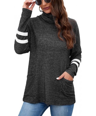 Womens Long Sleeve Cowl Neck Casual Sweatshirts Tunic Tops Blouse with Pockets 2-black $11.75 Tops