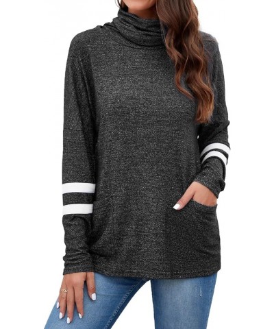 Womens Long Sleeve Cowl Neck Casual Sweatshirts Tunic Tops Blouse with Pockets 2-black $11.75 Tops