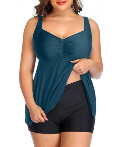 Women Two Piece Plus Size Tankini Swimsuit with Shorts Tummy Control Bathing Suit Flowy Swimwear Dark Green $25.36 Swimsuits