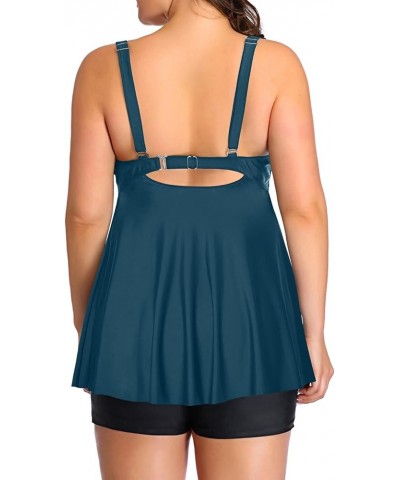 Women Two Piece Plus Size Tankini Swimsuit with Shorts Tummy Control Bathing Suit Flowy Swimwear Dark Green $25.36 Swimsuits