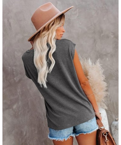 Womens Cap Sleeve Tank Tops Casual T-Shirt Loose Fit Basic Shirts E-grey $12.74 Tanks