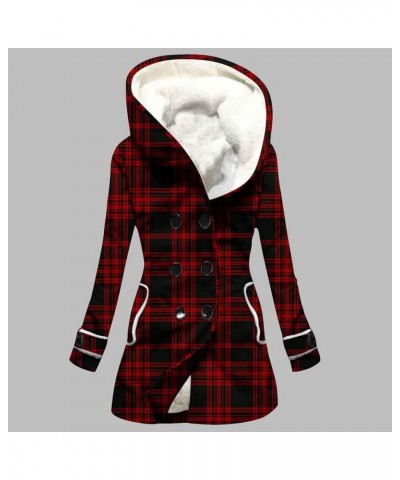 Winter Coats for Women Sherpa Fleece Lined Warm Jacket Plus Size Double Button Thicken Overcoat Print Hooded Outwear 1-red $2...