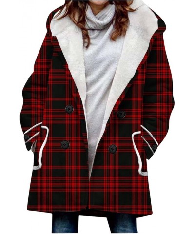 Winter Coats for Women Sherpa Fleece Lined Warm Jacket Plus Size Double Button Thicken Overcoat Print Hooded Outwear 1-red $2...