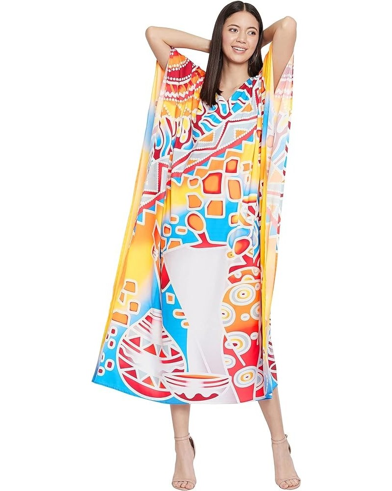 Gypsie Blu Ladies Kaftan Kimono Maxi Style Dress Plus Size Caftan Long Swimsuit Cover up Beach Dress for Women Multicolor Geo...