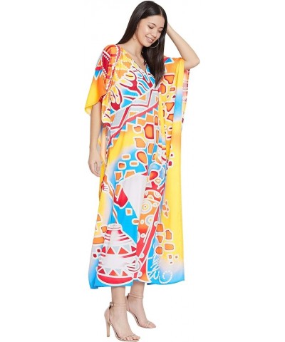 Gypsie Blu Ladies Kaftan Kimono Maxi Style Dress Plus Size Caftan Long Swimsuit Cover up Beach Dress for Women Multicolor Geo...