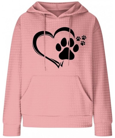 Dog Paw Love Heart Graphic Women's Waffle Hoodies With Pockets Sweatshirt Warm Long Sleeve Pullover Sweater B-pink $10.55 Shirts