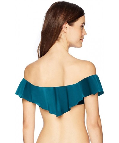 Women's Off Shoulder Ruffle Bandeau Bikini Swimsuit Top Peacock//Getaway Solids $12.90 Swimsuits