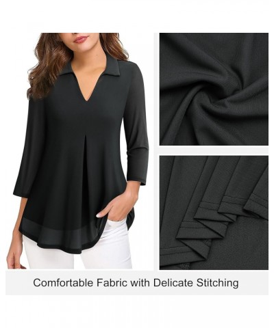 Womens 3/4 Sleeve Mesh Blouses Double Layers Tops Casual V Neck Floral Shirts Black $10.56 Tops