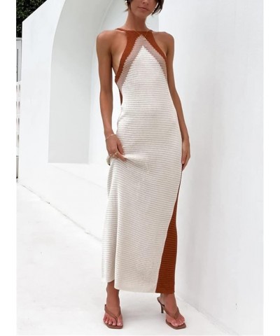 Sexy Knit Bodycon Dress for Women Sleeveless Spaghetti Strap Cut Out Maxi Dress Backless Y2K Summer Beach Dresses Apricot $15...