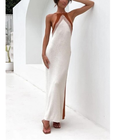 Sexy Knit Bodycon Dress for Women Sleeveless Spaghetti Strap Cut Out Maxi Dress Backless Y2K Summer Beach Dresses Apricot $15...