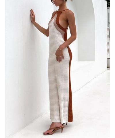 Sexy Knit Bodycon Dress for Women Sleeveless Spaghetti Strap Cut Out Maxi Dress Backless Y2K Summer Beach Dresses Apricot $15...