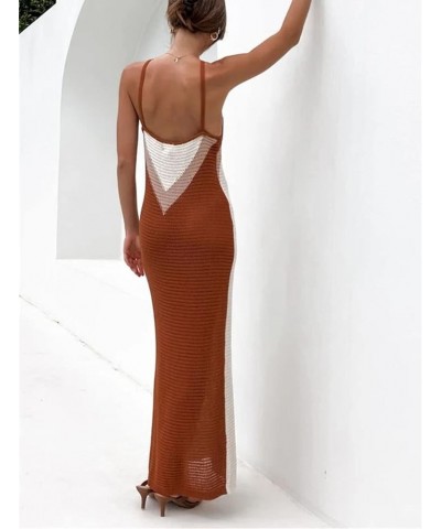 Sexy Knit Bodycon Dress for Women Sleeveless Spaghetti Strap Cut Out Maxi Dress Backless Y2K Summer Beach Dresses Apricot $15...