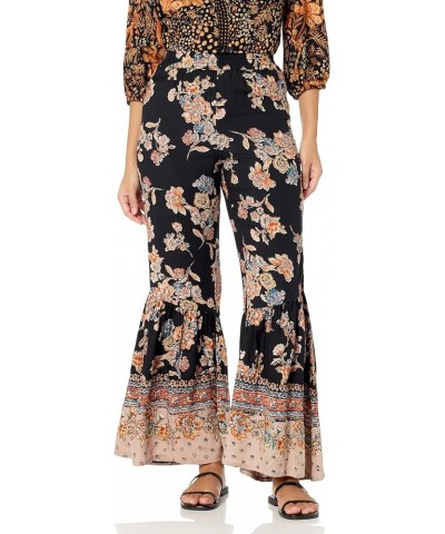 Women's Printed Flare Ruffle Bellbottom Pants Black $29.40 Pants