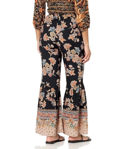 Women's Printed Flare Ruffle Bellbottom Pants Black $29.40 Pants