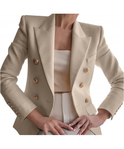 Business Casual Tops for Women Long Sleeve Blazers Gold Button Blazer Jackets Notched Lapel Open Front Work Jacket A02-khaki ...