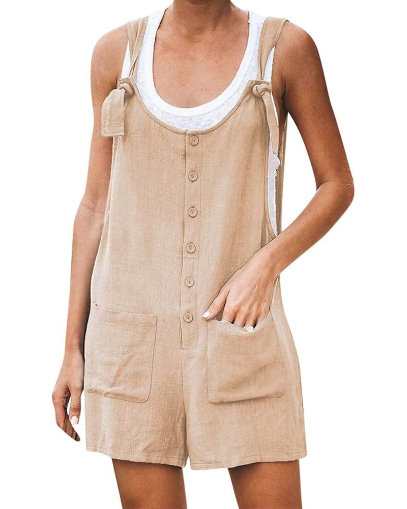 Summer Jumpsuit for Women 2023 Short Rompers Casual Loose Sleeveless Tie Knot Strap Jumpsuits Overalls with Pockets 09-khaki ...