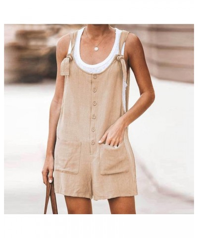 Summer Jumpsuit for Women 2023 Short Rompers Casual Loose Sleeveless Tie Knot Strap Jumpsuits Overalls with Pockets 09-khaki ...