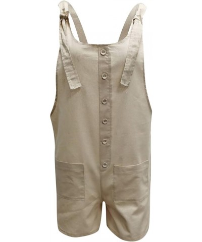 Summer Jumpsuit for Women 2023 Short Rompers Casual Loose Sleeveless Tie Knot Strap Jumpsuits Overalls with Pockets 09-khaki ...