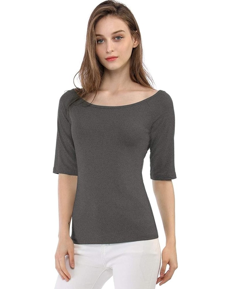 Women's Half Sleeves Scoop Neck Fitted Layering Top Soft T-Shirt Dark Gray $11.40 T-Shirts