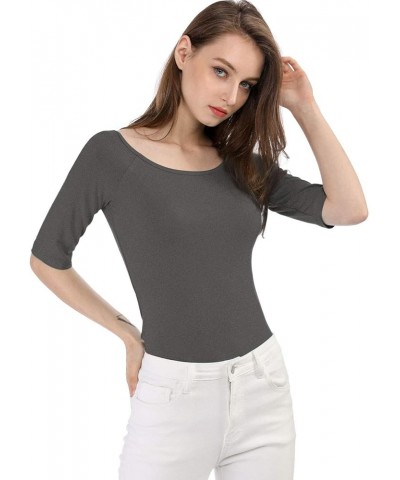 Women's Half Sleeves Scoop Neck Fitted Layering Top Soft T-Shirt Dark Gray $11.40 T-Shirts