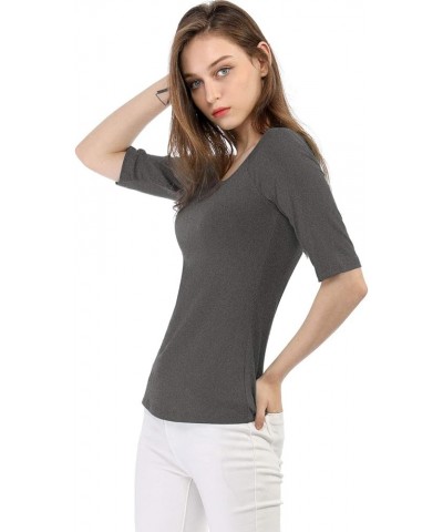 Women's Half Sleeves Scoop Neck Fitted Layering Top Soft T-Shirt Dark Gray $11.40 T-Shirts