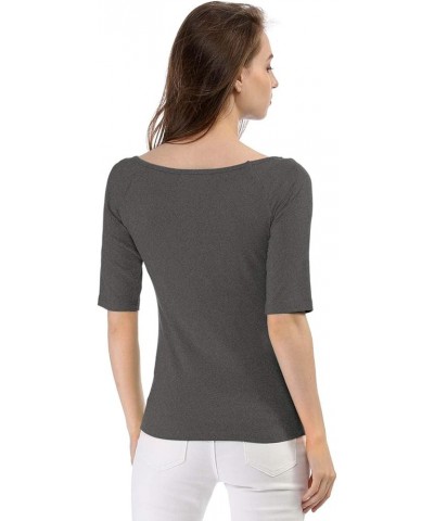 Women's Half Sleeves Scoop Neck Fitted Layering Top Soft T-Shirt Dark Gray $11.40 T-Shirts