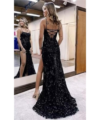 Sparkly Sequin Mermaid Prom Dress Spaghetti Straps Formal Evening Dress with Slit B Lavender $27.95 Dresses