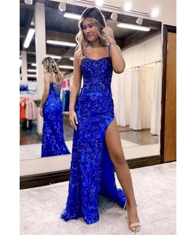 Sparkly Sequin Mermaid Prom Dress Spaghetti Straps Formal Evening Dress with Slit B Lavender $27.95 Dresses