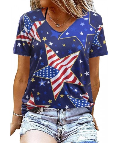 American Flag Shirt Women USA Shirts Trendy Patriotic Tees Casual Red White Blue Graphic Tops Fall Winter V Neck Blouses Blue...