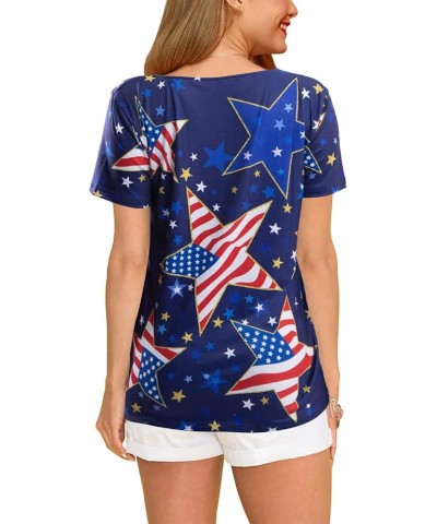 American Flag Shirt Women USA Shirts Trendy Patriotic Tees Casual Red White Blue Graphic Tops Fall Winter V Neck Blouses Blue...