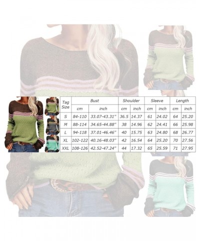 Color Block Sweater for Women Crew Neck Crochet Knitted Pullover Sweater Tunic Loose Casual Long Sleeve Striped Jumper Tops M...