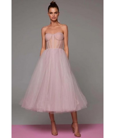 Elegant Tulle Short Prom Dresses for Teens Ball Gown Corset Homecoming Dresses Tea Length Formal Cocktail Dress Pink $26.64 D...