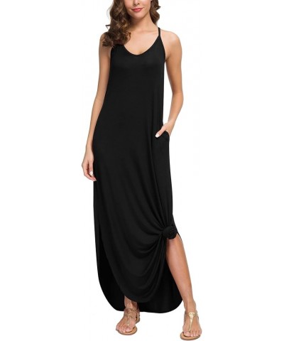 Summer Dresses for Women 2022 V Neck Long Cami Casual Beach Cover Up Maxi Dresses with Pocket 01 Black $10.19 Swimsuits