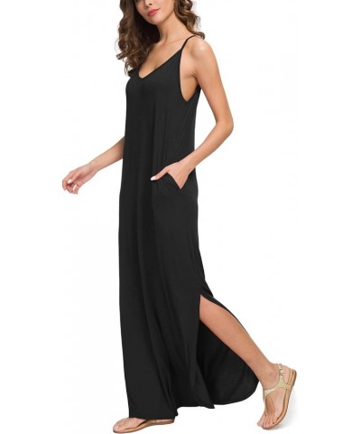 Summer Dresses for Women 2022 V Neck Long Cami Casual Beach Cover Up Maxi Dresses with Pocket 01 Black $10.19 Swimsuits