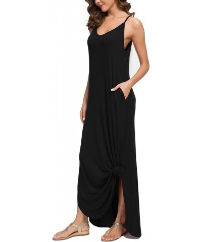 Summer Dresses for Women 2022 V Neck Long Cami Casual Beach Cover Up Maxi Dresses with Pocket 01 Black $10.19 Swimsuits