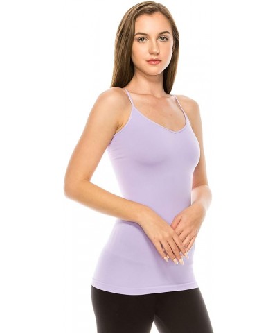 Women's V-Neck Camisole Tank - Basic Seamless Stretch Spaghetti Strap Pink/Lilac Set $9.00 Tanks