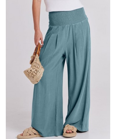 Women Linen Palazzo Pants Summer Boho Wide Leg High Waist Casual Lounge Pant Trousers with Pockets Lake $14.76 Pants