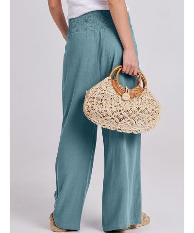 Women Linen Palazzo Pants Summer Boho Wide Leg High Waist Casual Lounge Pant Trousers with Pockets Lake $14.76 Pants