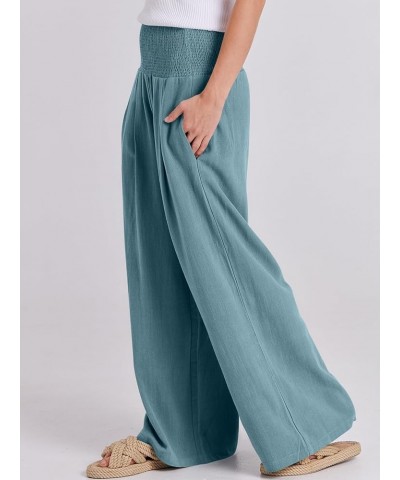 Women Linen Palazzo Pants Summer Boho Wide Leg High Waist Casual Lounge Pant Trousers with Pockets Lake $14.76 Pants