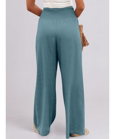 Women Linen Palazzo Pants Summer Boho Wide Leg High Waist Casual Lounge Pant Trousers with Pockets Lake $14.76 Pants