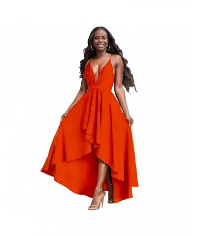 Women’s Evening Gowns Deep V-Neck Party Dresses Sleeveless A-line High-Low Formal Cocktail Long Evening Dress Orange $18.35 D...