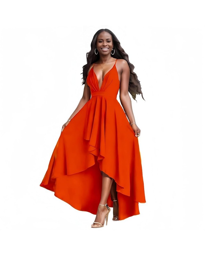 Women’s Evening Gowns Deep V-Neck Party Dresses Sleeveless A-line High-Low Formal Cocktail Long Evening Dress Orange $18.35 D...