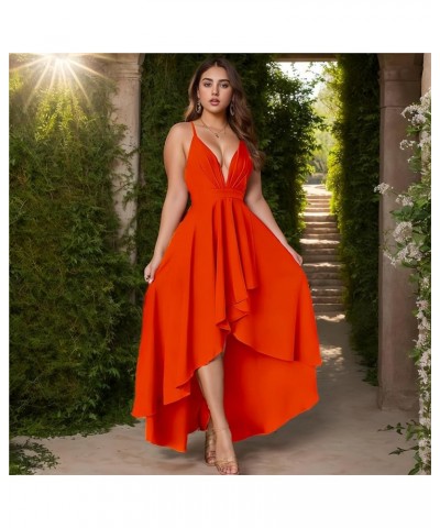 Women’s Evening Gowns Deep V-Neck Party Dresses Sleeveless A-line High-Low Formal Cocktail Long Evening Dress Orange $18.35 D...