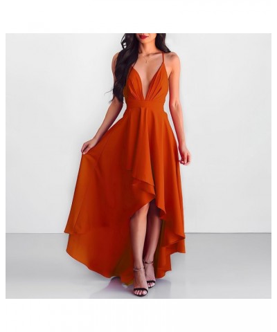 Women’s Evening Gowns Deep V-Neck Party Dresses Sleeveless A-line High-Low Formal Cocktail Long Evening Dress Orange $18.35 D...