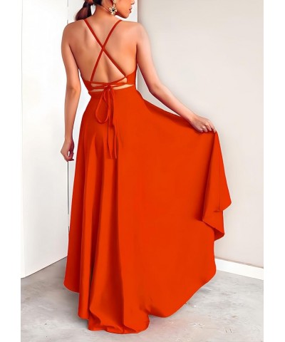 Women’s Evening Gowns Deep V-Neck Party Dresses Sleeveless A-line High-Low Formal Cocktail Long Evening Dress Orange $18.35 D...